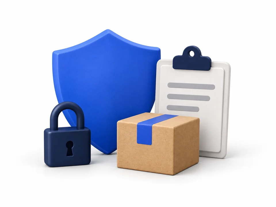 Shield, lock, document and shipping parcel