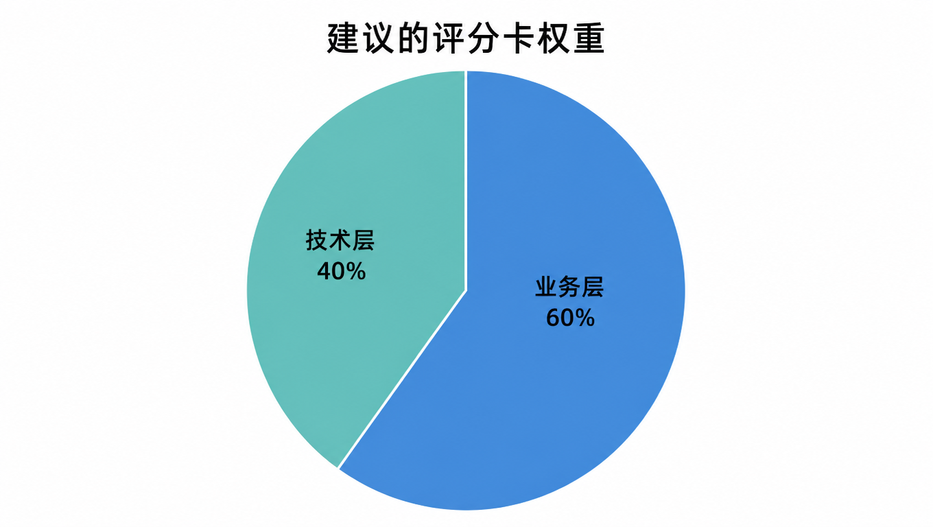 饼图:建议的评分权重,业务层 60%,技术层 40%