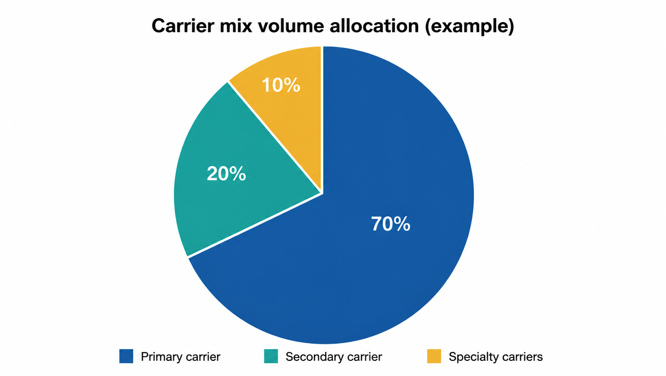 Pie chart: primary carrier 70%, secondary 20%, specialty 10%