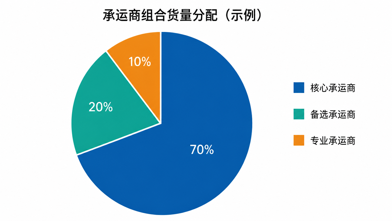 饼图:核心承运商 70%、备选承运商 20%、专业承运商 10%