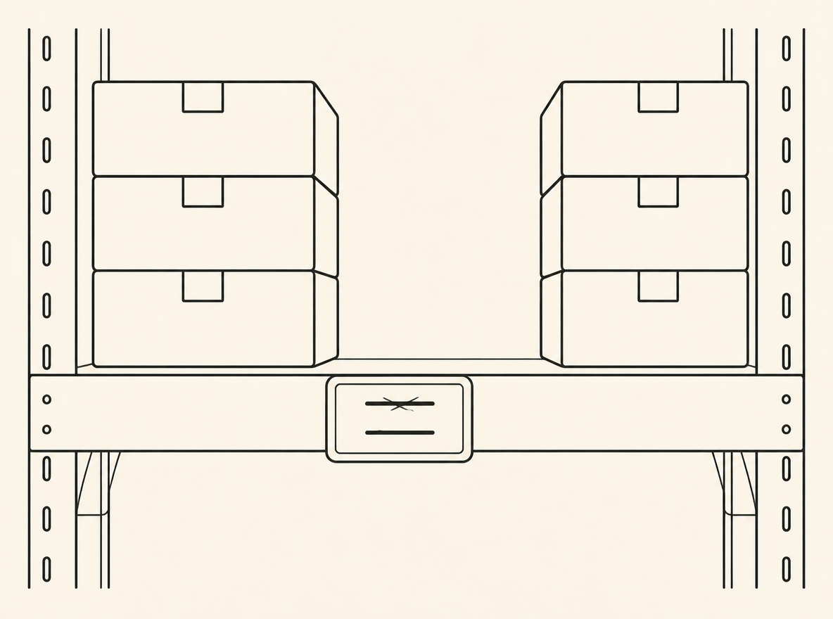 A gap between boxes on a warehouse shelf beside a corrected inventory count.
