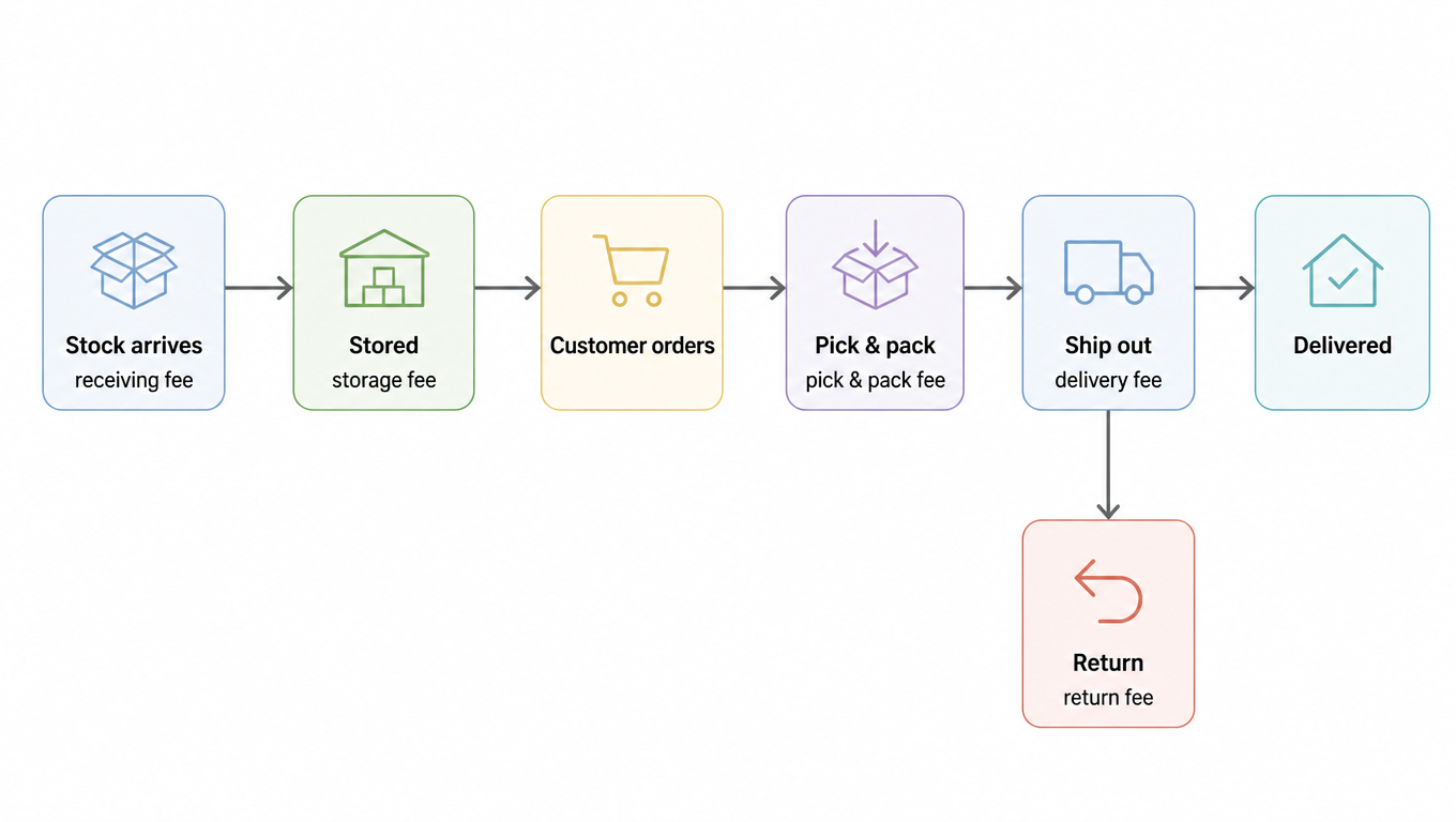 Fulfillment journey: receiving, storage, pick and pack, delivery, and returns