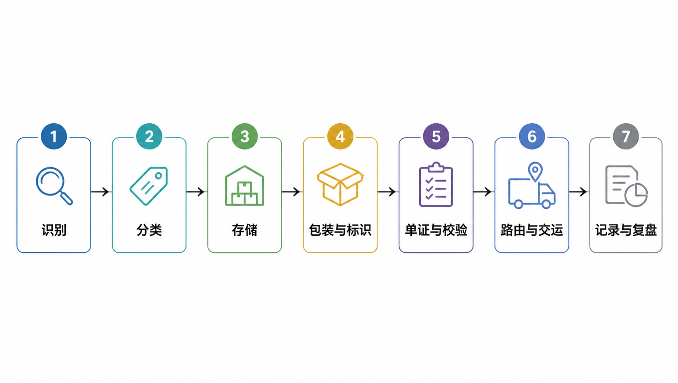 危险品运输十一环工作流：识别、分类、存储、包装与标识、单证与校验、路由与交运、记录与复盘