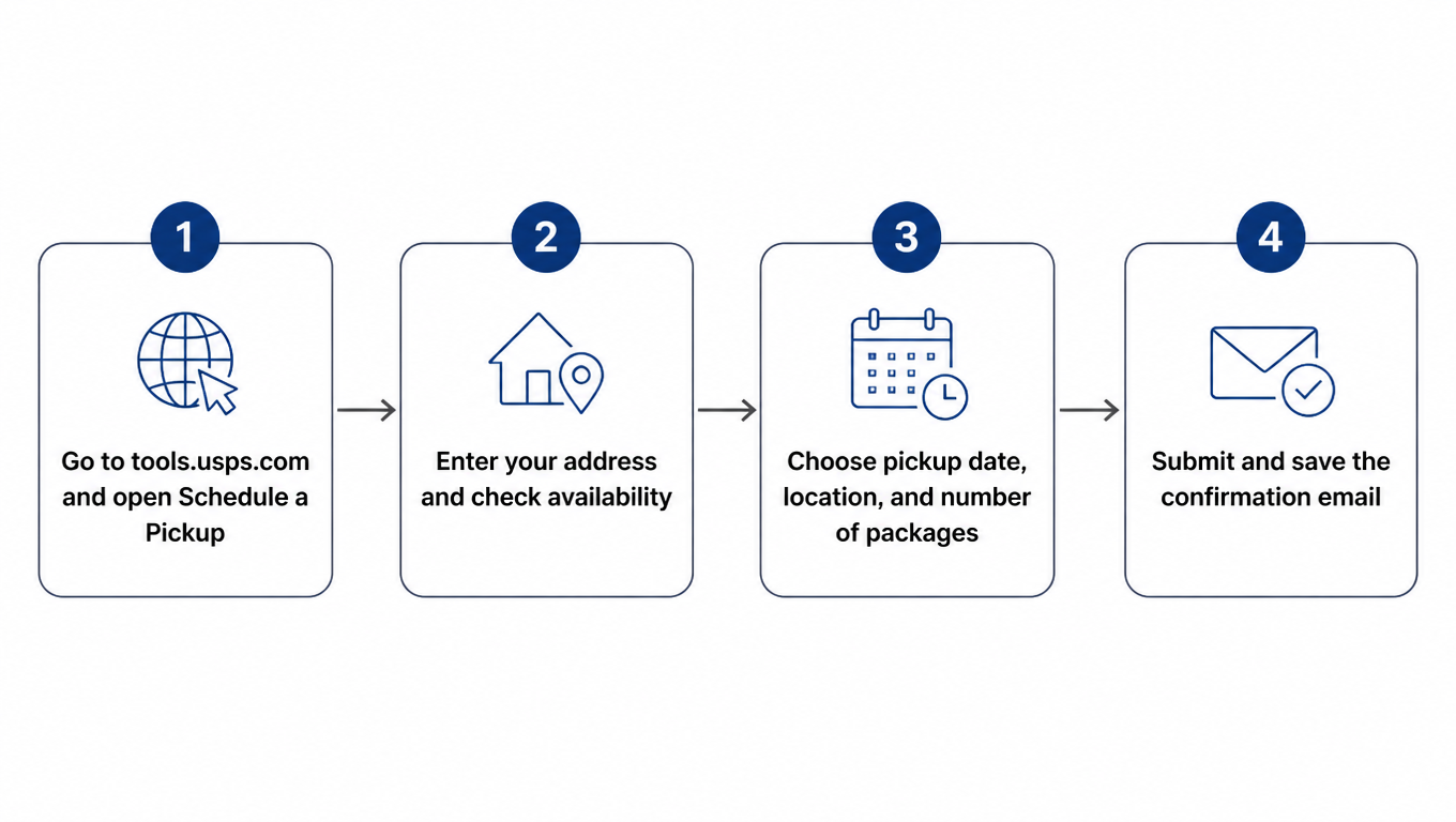 USPS pickup scheduling flowchart in four steps